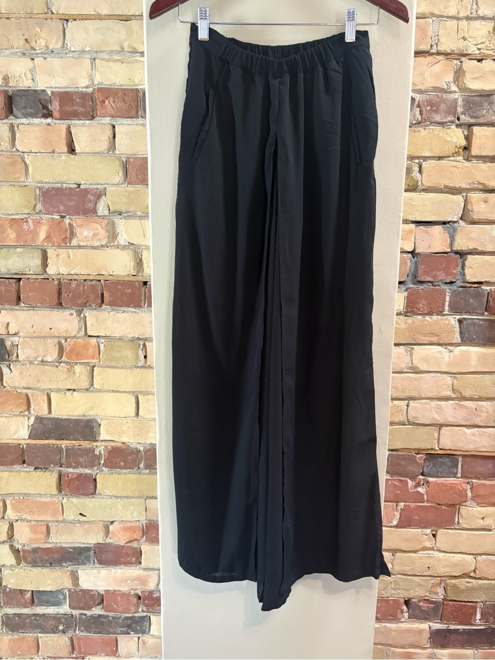 Carmen Marc Valvo Black Sheer Wide Leg Split Coverup Pants XS EUC